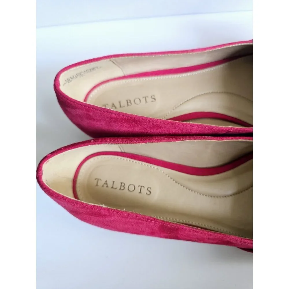Talbots Edison Red Bow Suede Leather Almont Pointed Toe Ballet Flats Shoes 7
